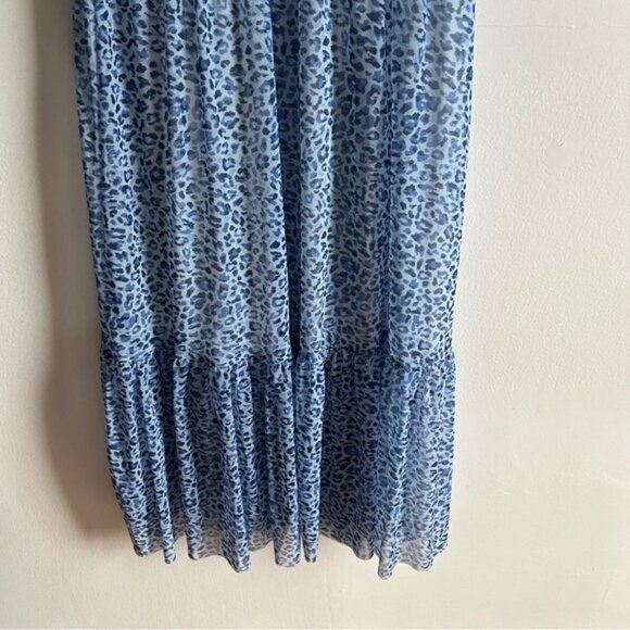 Baum Und Pferdgarten Sz XL Jocelyn Blue Mesh Leopard Print Midi Dress - Picture 5 of 13